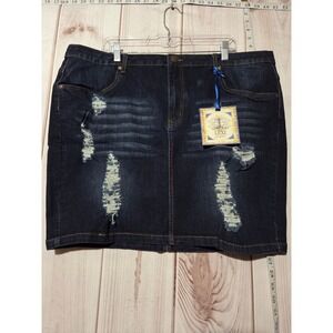 Lexi Jeans Women's Dark Wash Distressed Denim Mini Skirt Size‎ 24